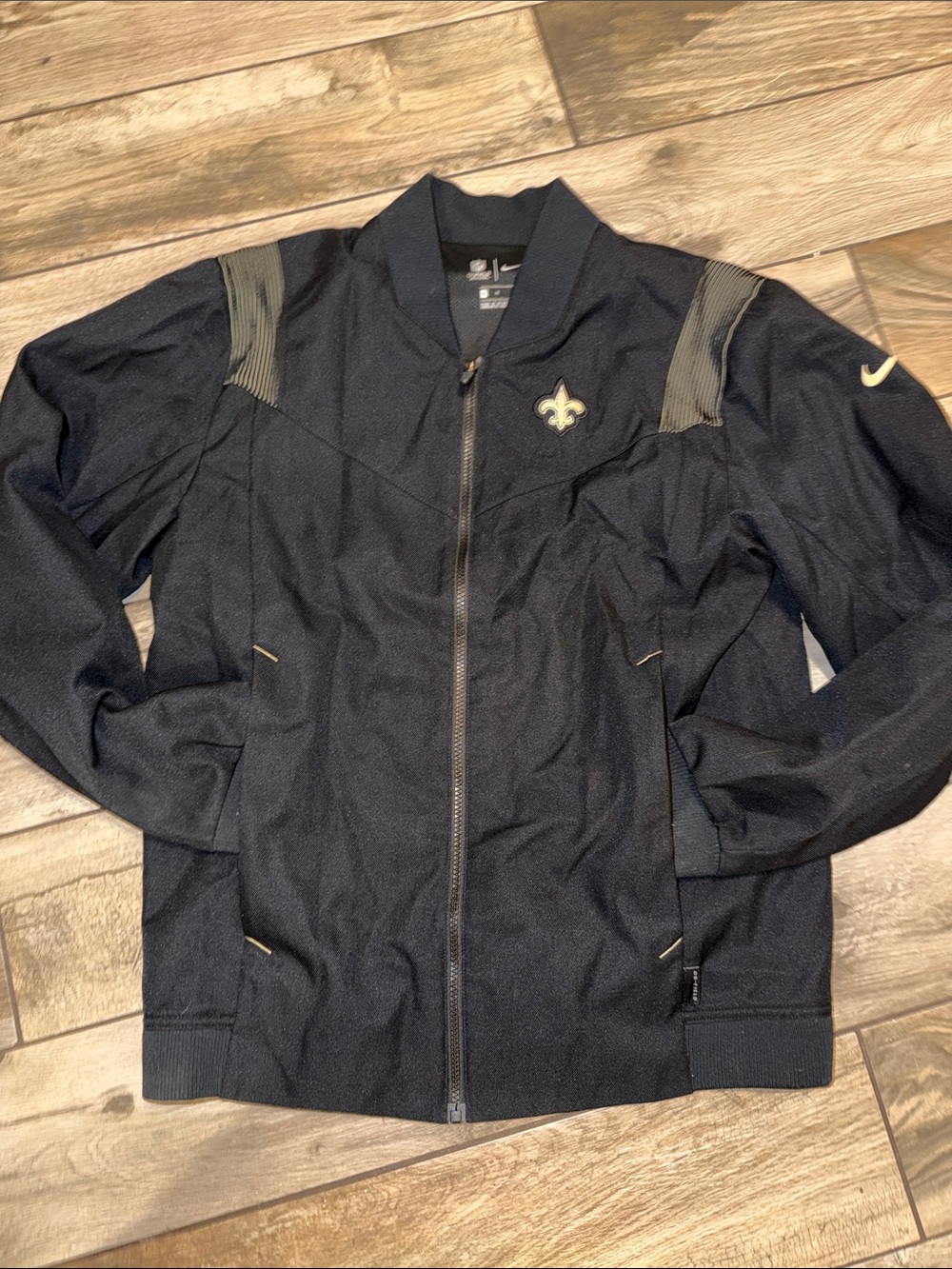 Nike Black and Gold Saints Varsity-Style Bomber Jacket